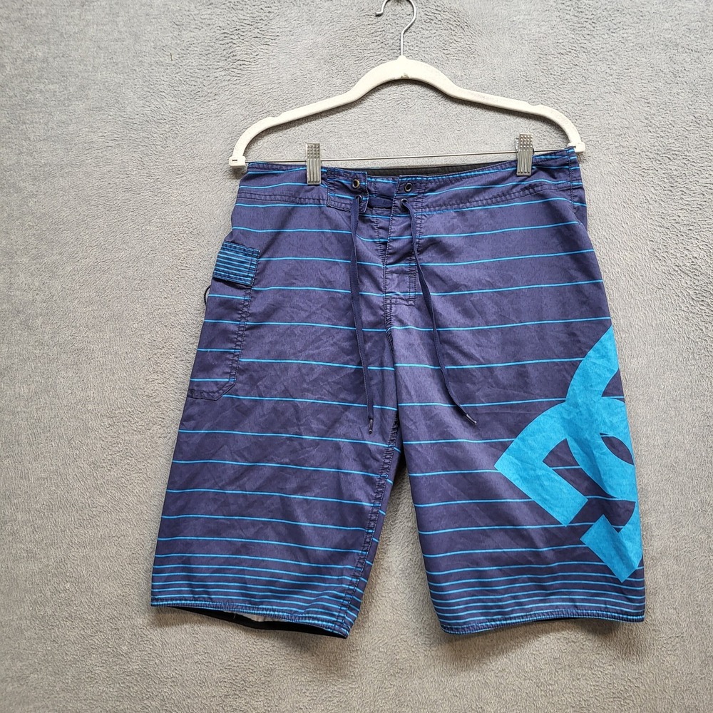 DC Shoes Men Swimwear 30 Blue Board Shorts‎ Surf Big Logo Skate Y2K